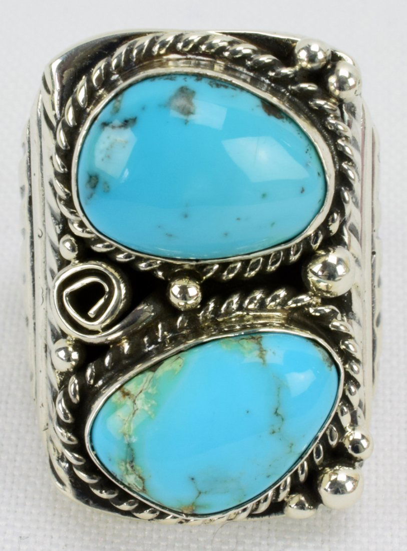 Navajo Sterling Silver Turquoise Men's Ring (1 of 5)