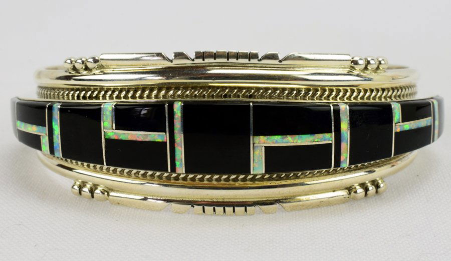 JoAnn Douglas, Navajo Sterling Jet and Opal Inlay Cuff (1 of 5)