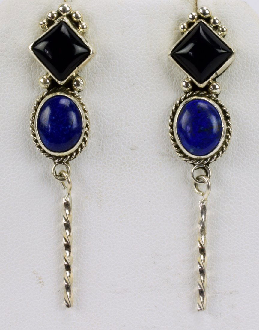 Navajo Sterling Black Onyx and Lapis Earrings (1 of 4)