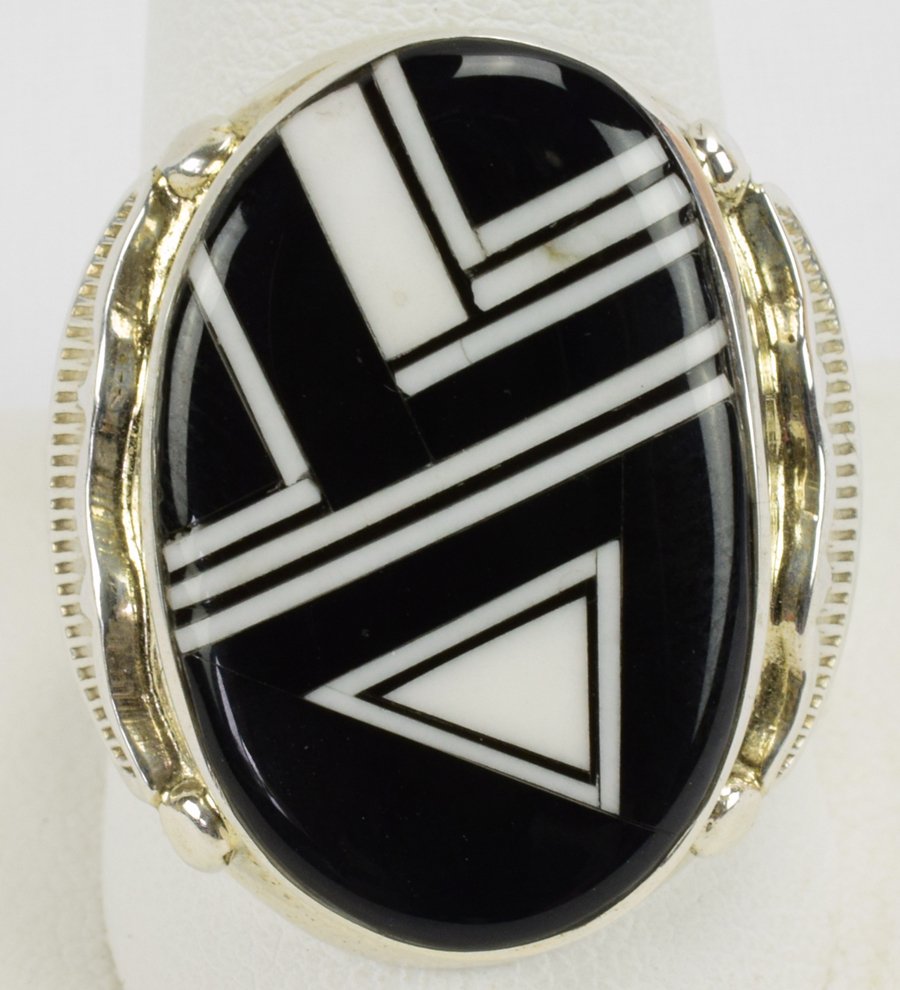 Navajo Sterling Black and White Onyx Men's Ring (1 of 5)