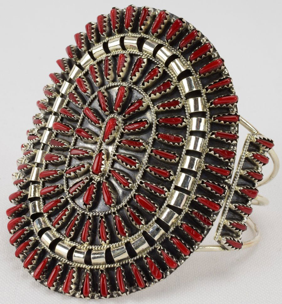 Native American Sterling Needlepoint Coral Bracelet (1 of 4)