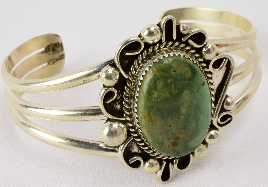 Native American Sterling Silver Turquoise Cuff Bracelet (1 of 5)