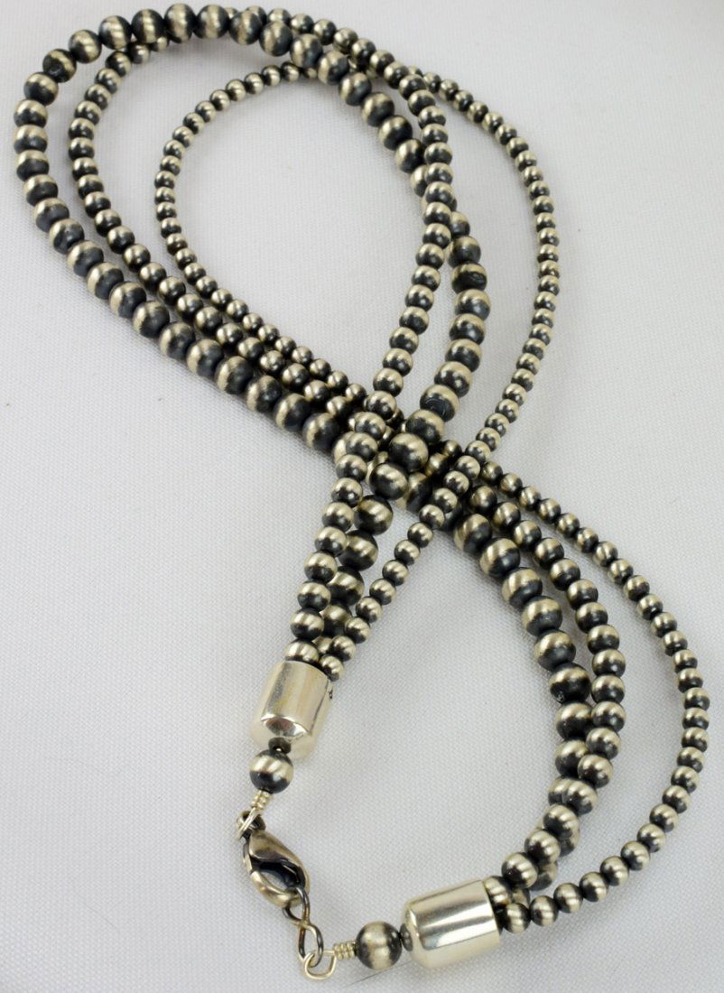 Navajo Sterling 3 Strand Bench Bead Necklace-18 inch (1 of 4)