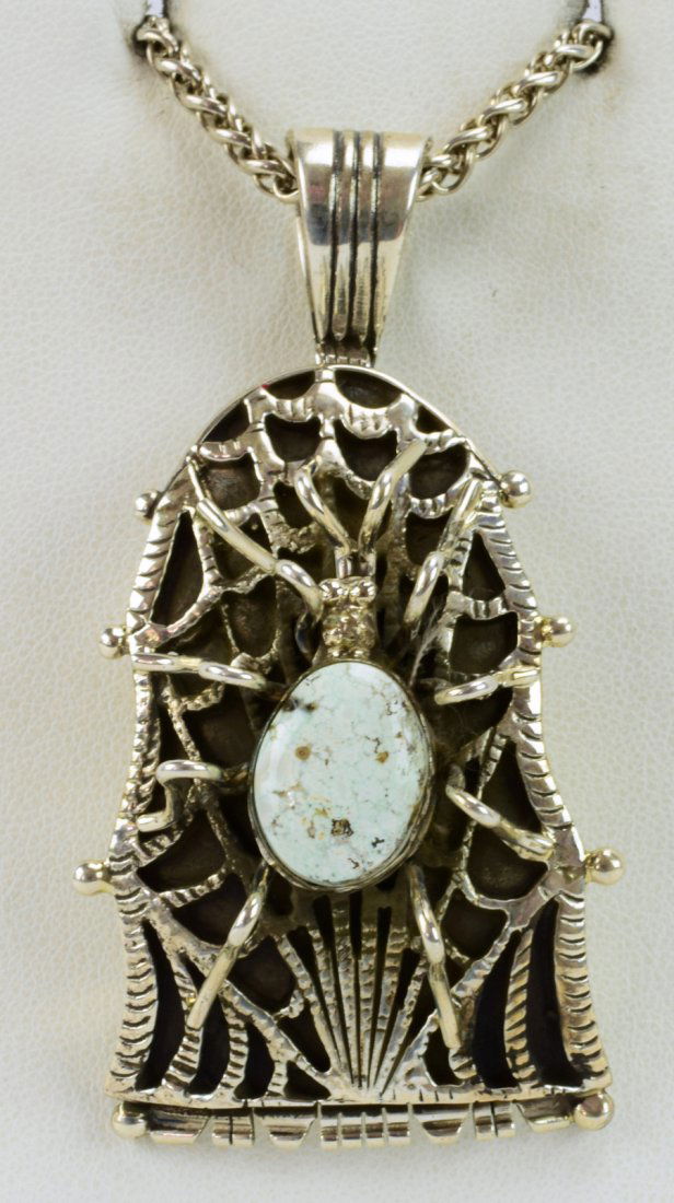 White Buffalo Turquoise Spider Pendant by Russell Sam (1 of 7)