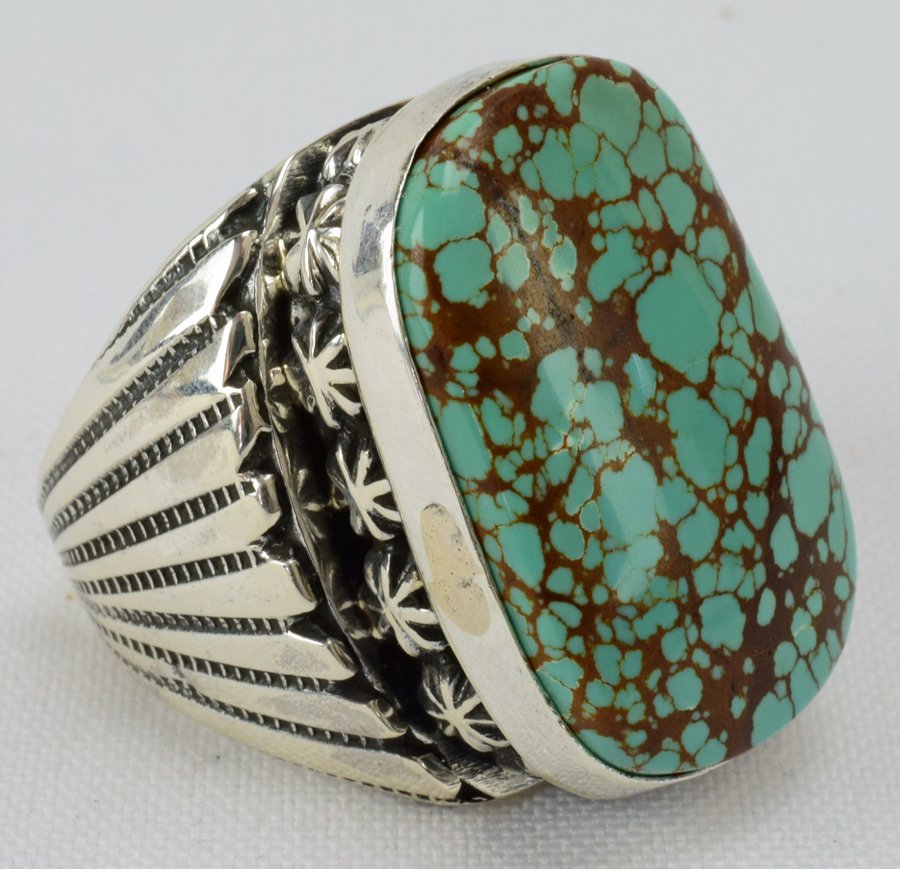 Zuni Huge Natural Turquoise Men's Ring - Edaakie (1 of 6)