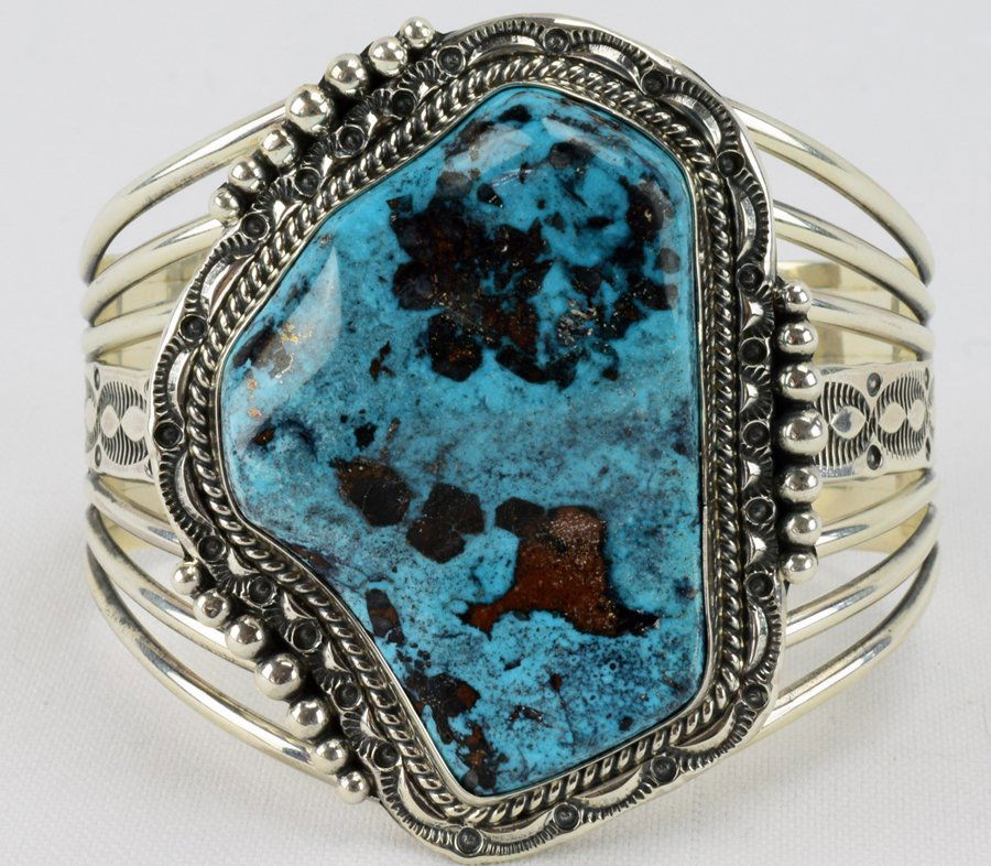 Raymond Delgarito Large Turquoise Stone Bracelet (1 of 6)