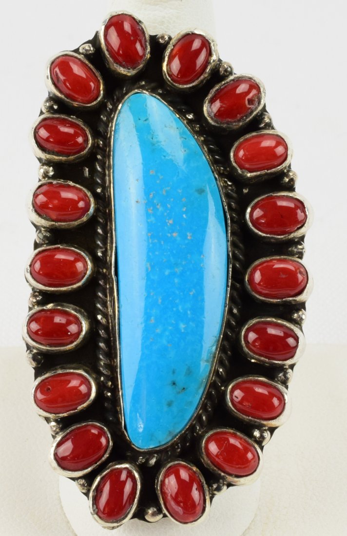Geraldine James Turquoise & Coral Ring (1 of 4)