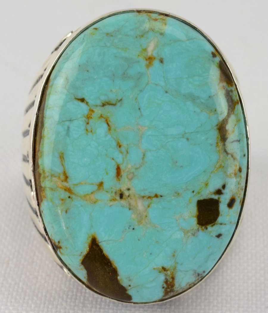 Men's Large Sterling Silver Turquoise Ring - Edaakie (1 of 5)