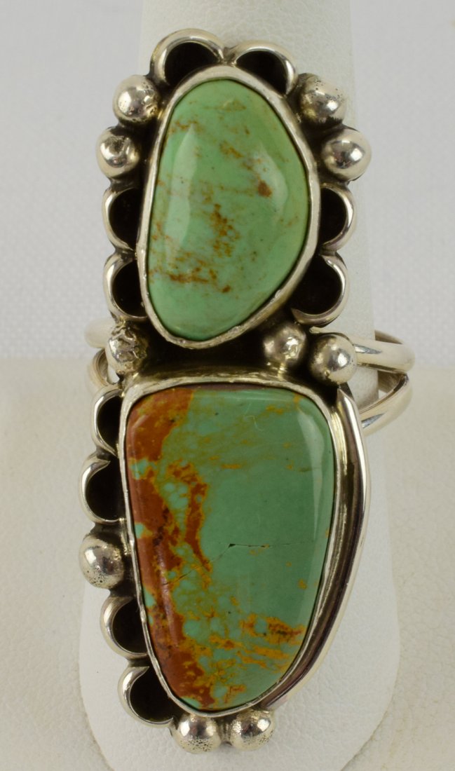 Navajo Sterling Silver Natural Turquoise Two stone Ring (1 of 5)