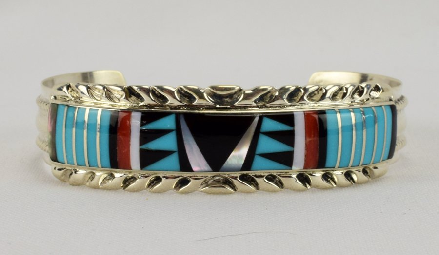 Navajo Sterling Silver Multi-Stone Inlay Cuff Bracelet (1 of 5)