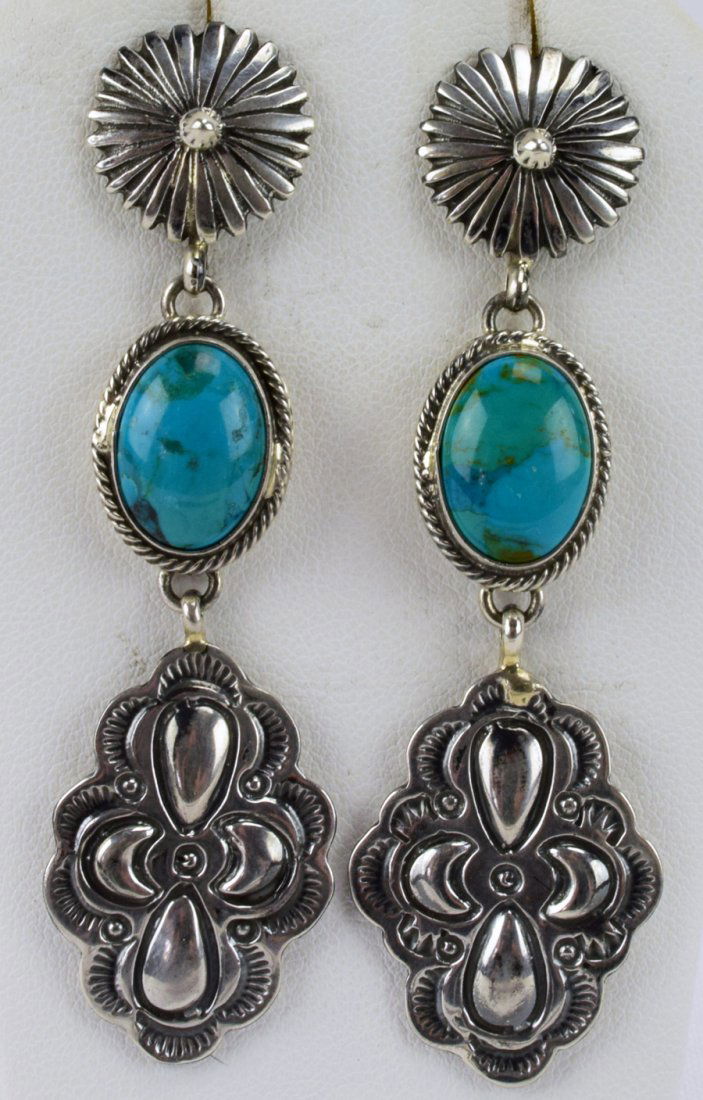 Lorenzo James Sterling Concho Style Earrings w/Turq. (1 of 4)