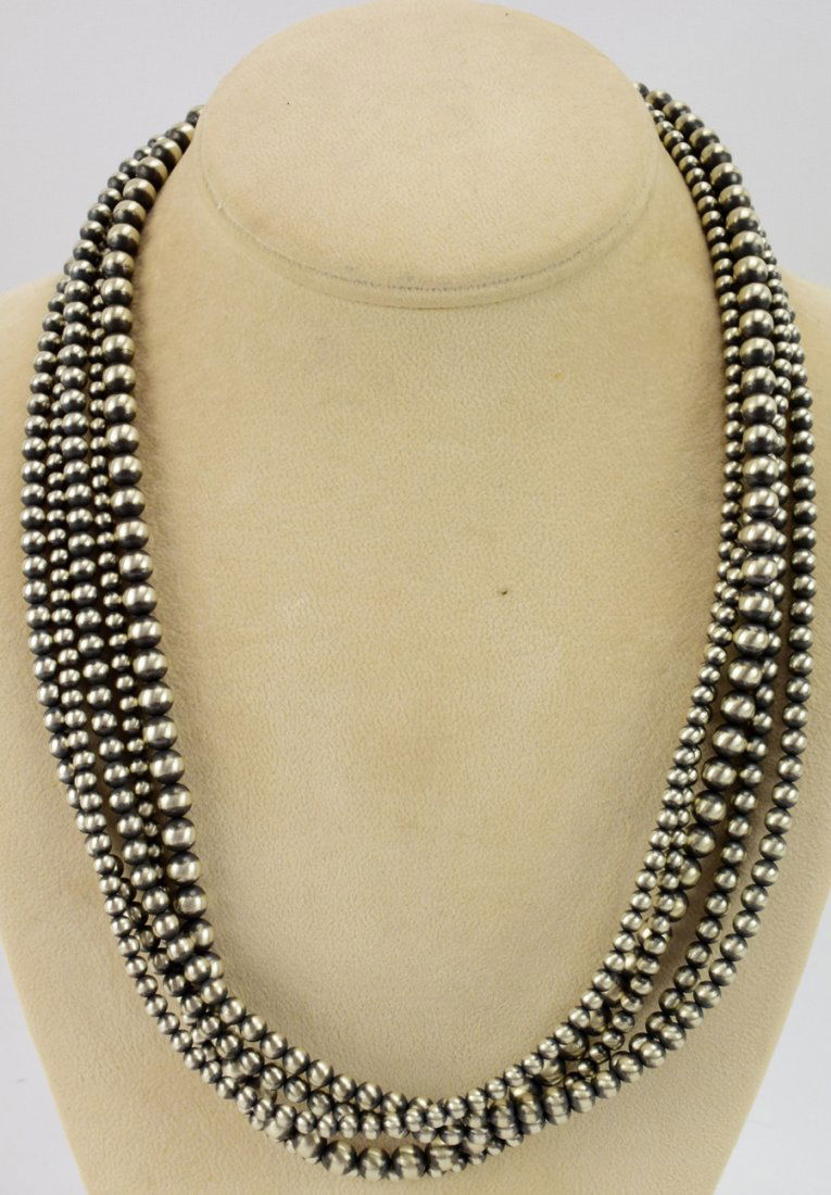 Navajo Sterling 5 Strand Bench Bead Necklace-22 in. (1 of 4)