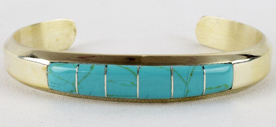 Native American Sterling Turquise Inlay Bracelet (1 of 4)