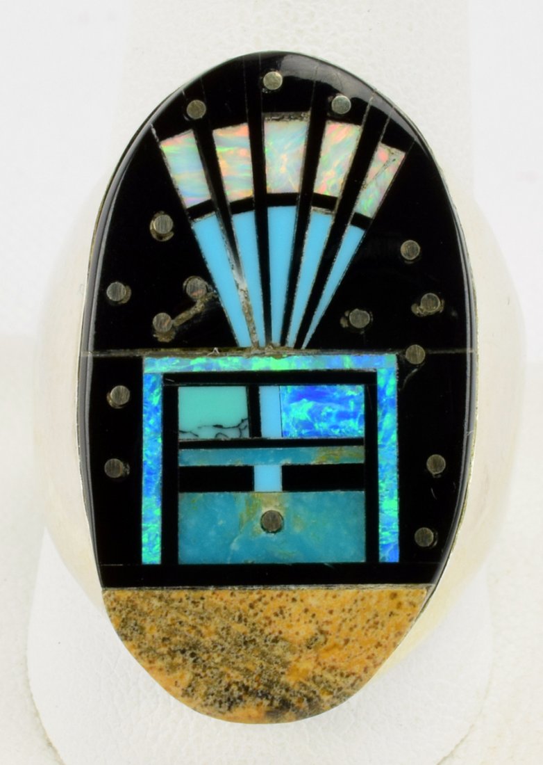 Navajo, Gilbert Smith Sterling Micro Inlay Ring (1 of 4)