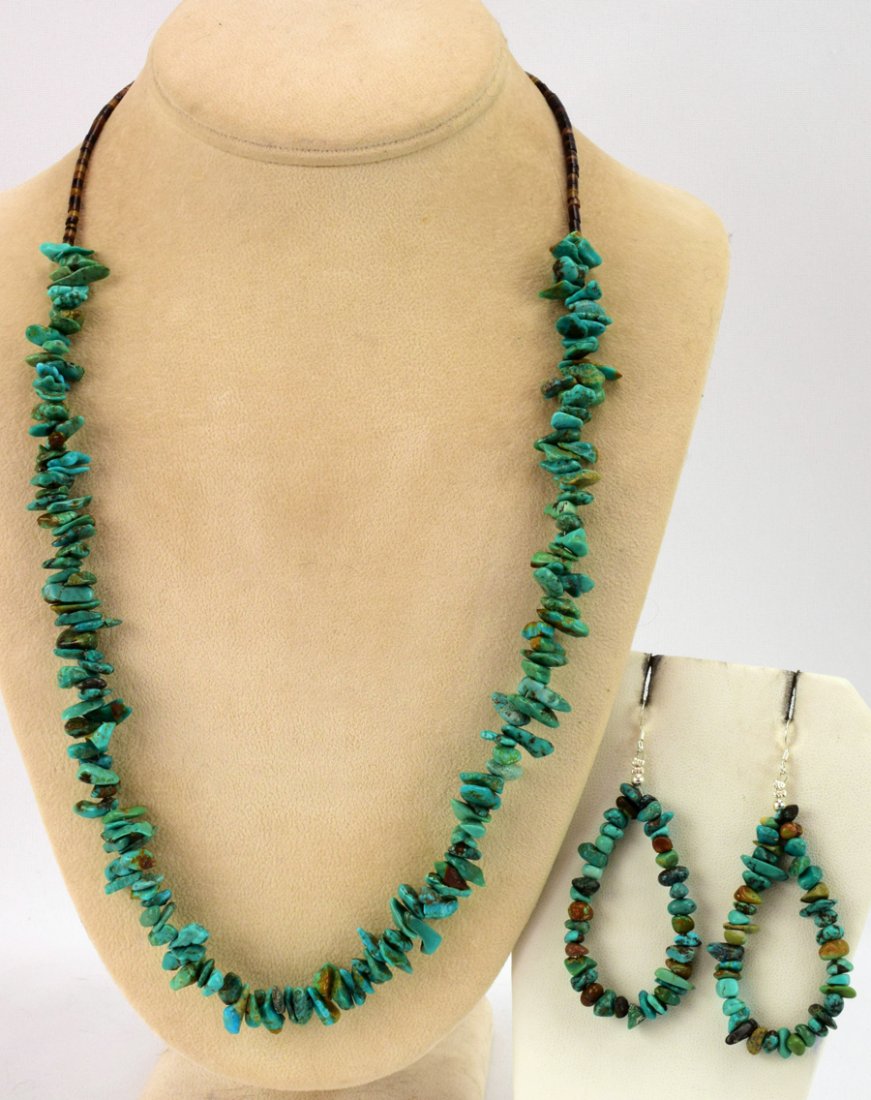 Navajo Turquoise Chunky Bead Necklace and earrings (1 of 3)