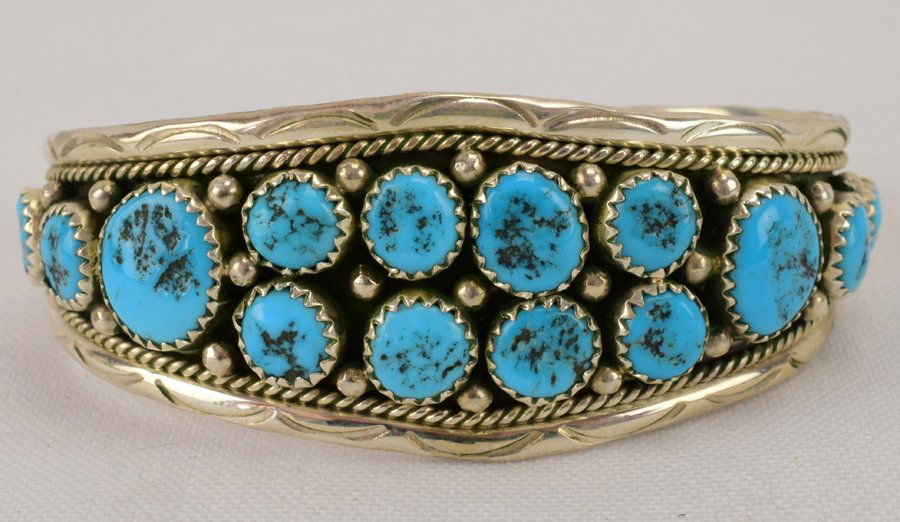 Navajo Sterling Natural Turquoise Nugget Bracelet (1 of 5)