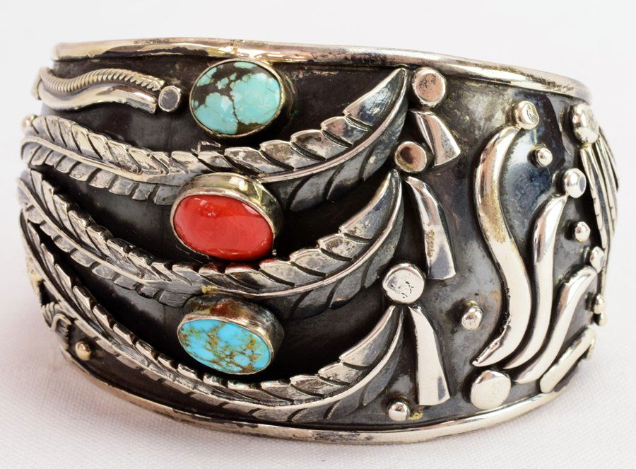 Emer Thompson Sterling Wide Turquoise & Coral Bracelet (1 of 5)