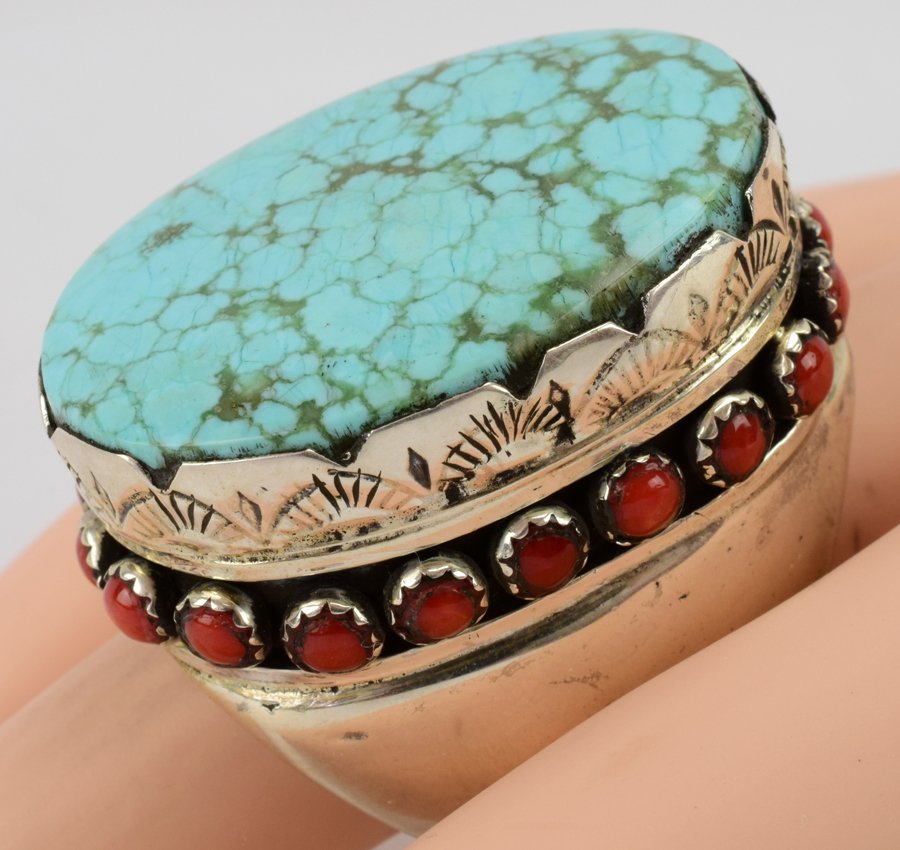 Robert Shakey Masterpiece  Men's Turquoise Ring w/Coral (1 of 6)