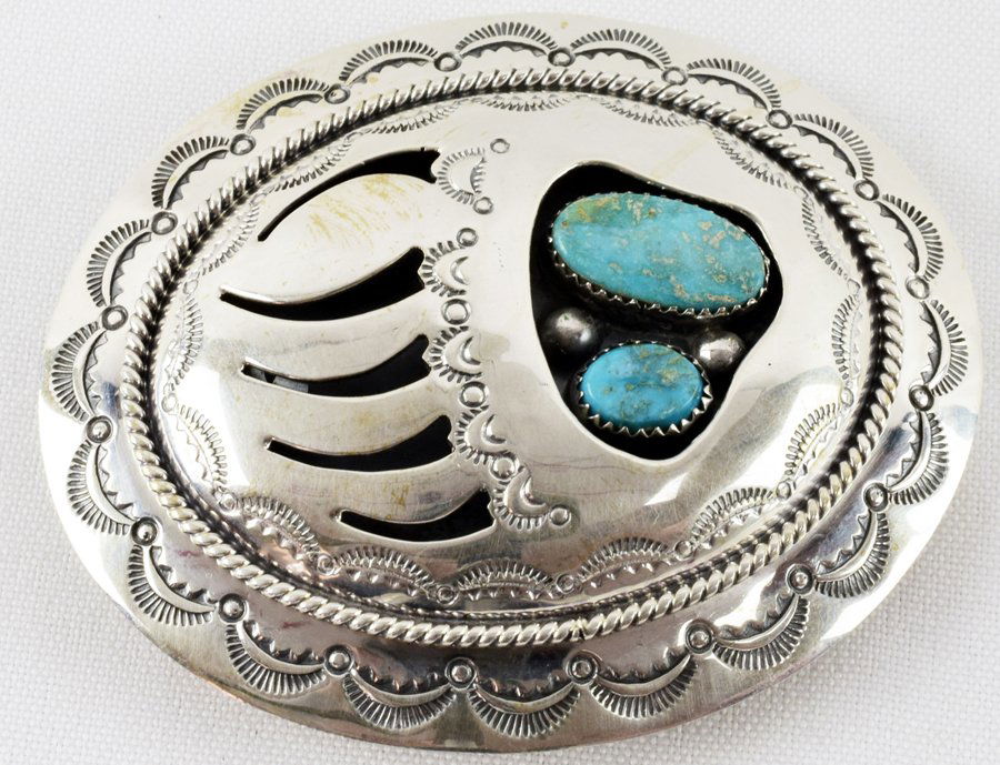 Wilbur Musket Sterling Shadowbox Bear Paw Belt Buckle (1 of 4)