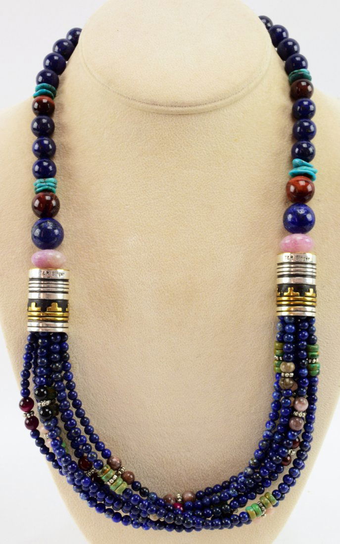 Navajo Multi-Stone 8 Strand Lapis Necklace-T & R Singer (1 of 4)