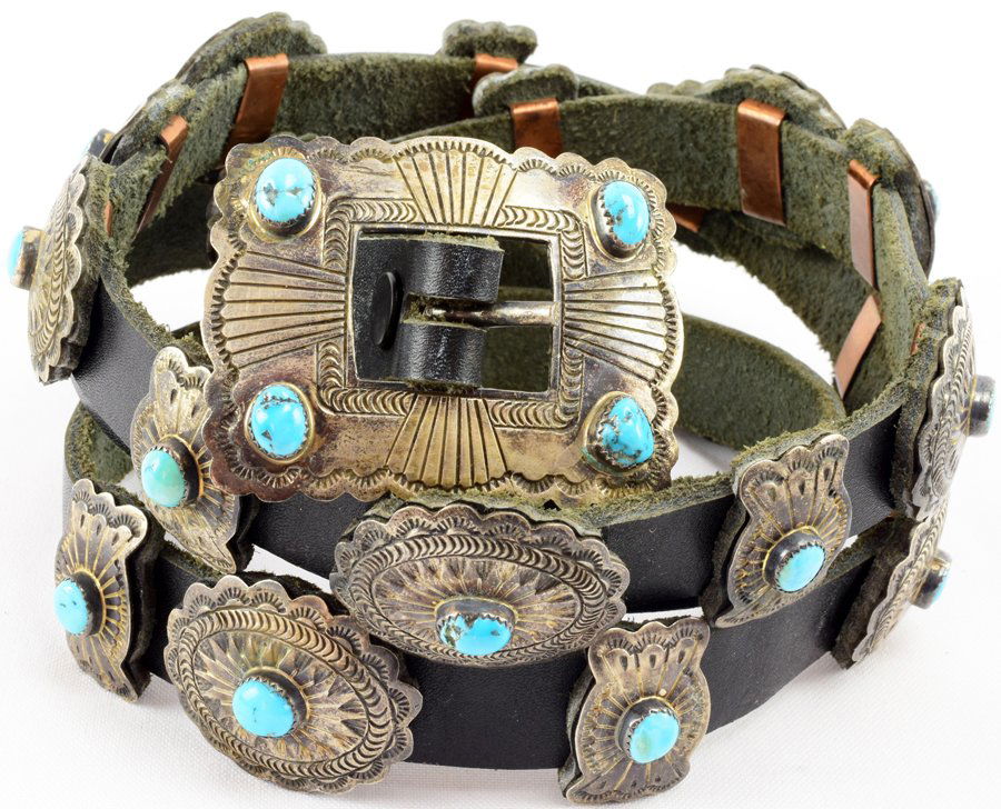 Vintage  Old Pawn Sterling Concho w/ Turquoise -D.M. (1 of 6)