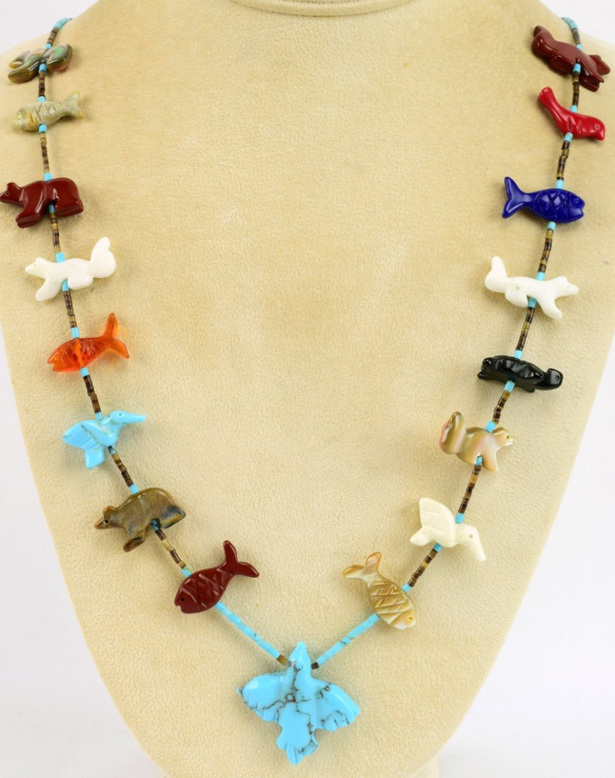 Zuni Multi-Stone Fetish and Heishi Necklace (1 of 3)