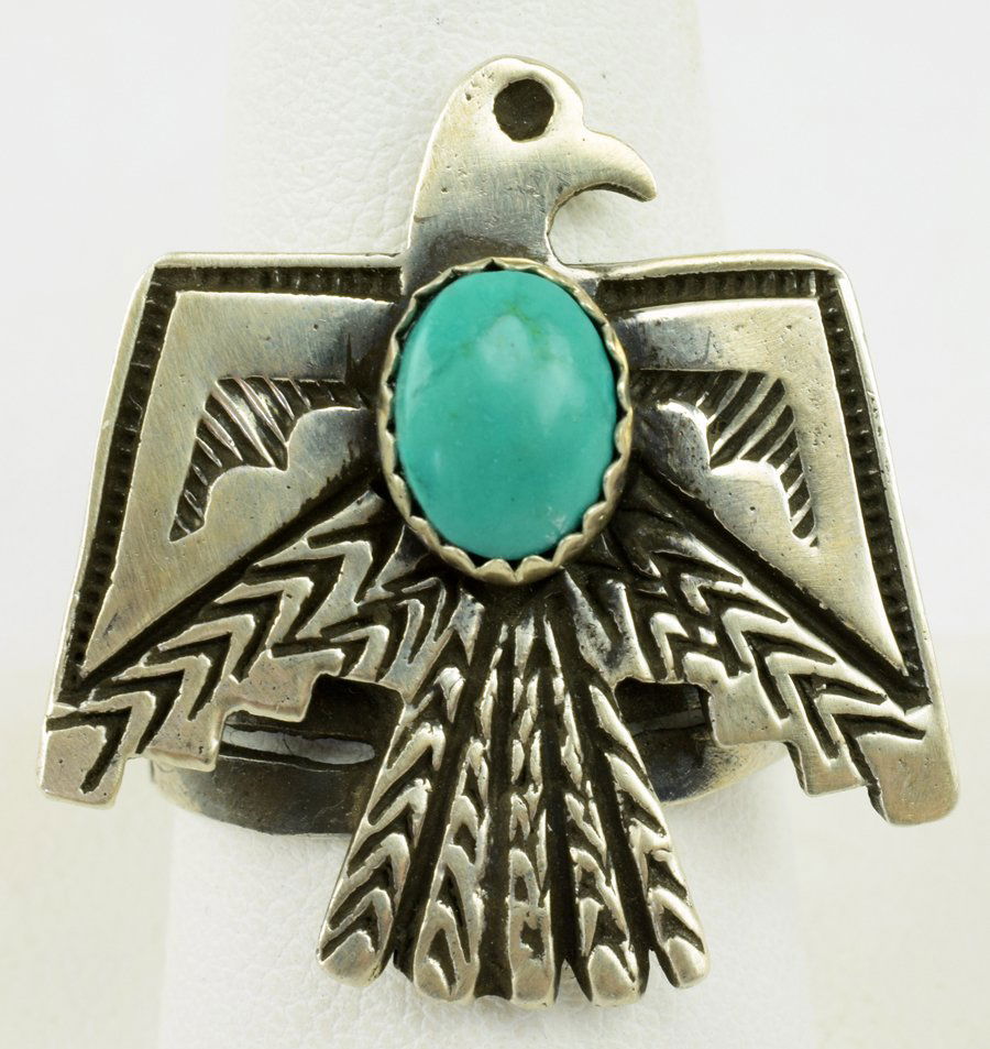 Native American Sterling Thunderbird Ring w/Turquoise (1 of 4)