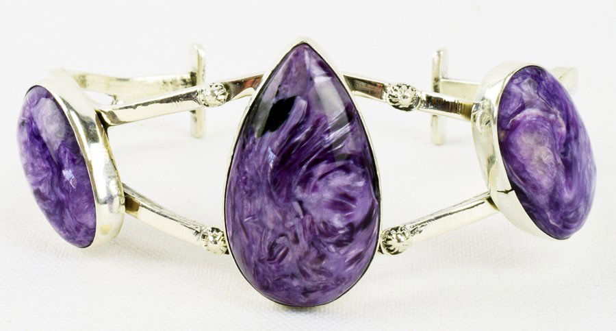 Emer Thompson Sterling Silver Charoite 3 Stone Cuff (1 of 5)