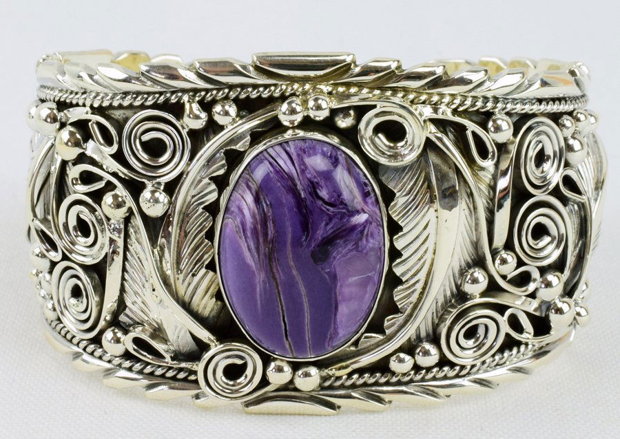 Navajo Masterpiece Sterling Charoite Ornate Cuff (1 of 5)