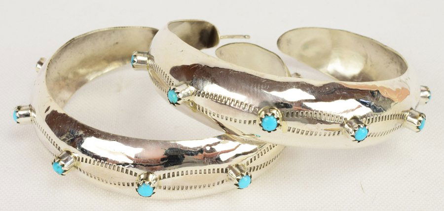 Native American Sterling Lg. Hoop Earrings w/Turquoise (1 of 5)