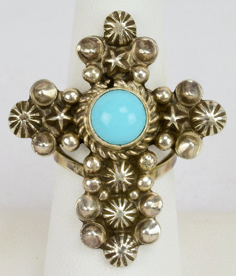 Geneva Apachito Sterling Silver Cross Ring w/Turq. (1 of 4)