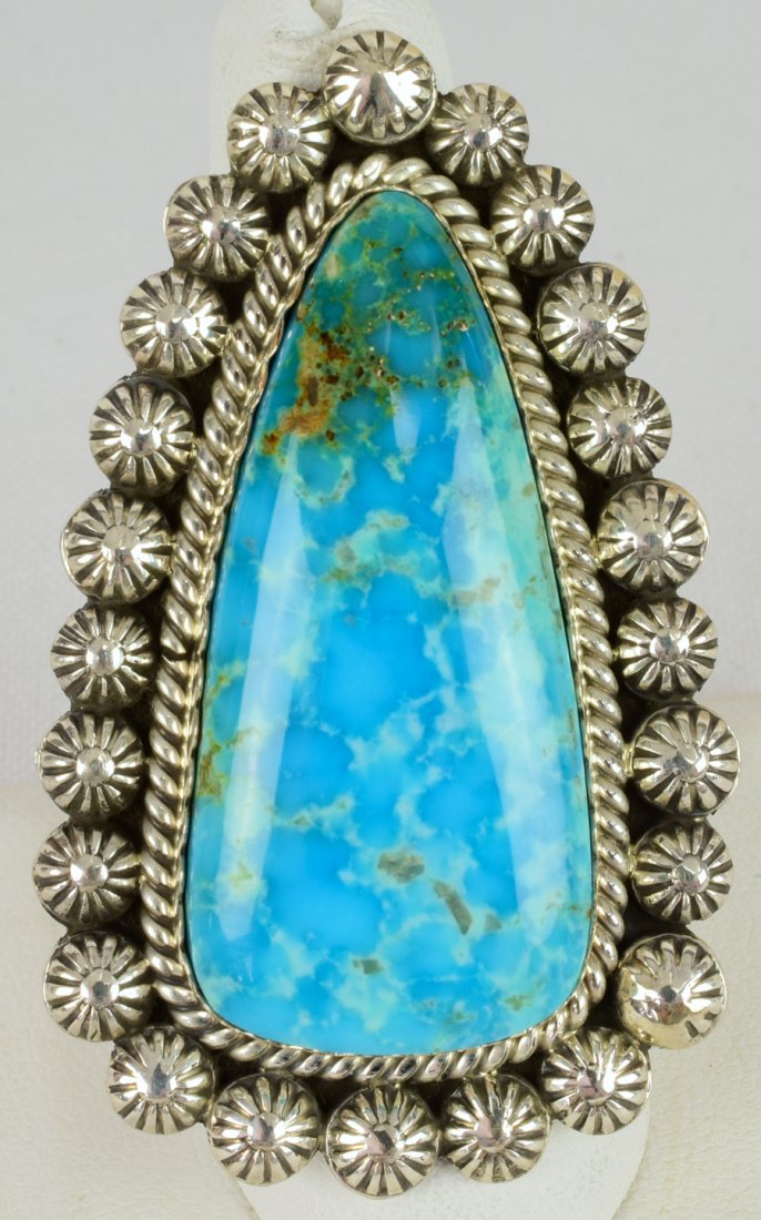 Gilbert Tom Sterling Heavy Lone Mountain Turquoise Ring (1 of 4)