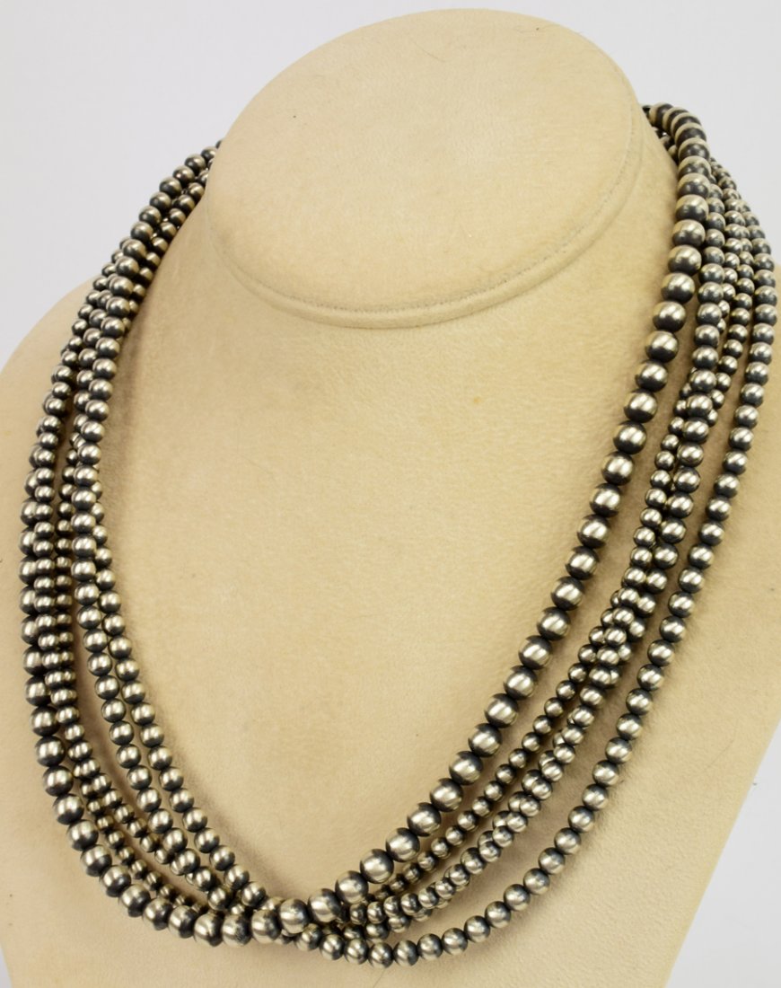 Navajo Sterling 5 Strand Bench Bead Necklace-20 in. (1 of 4)