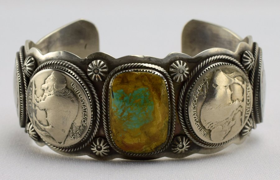 Raymond Delgarito Turquoise and Buffalo Nickel Cuff (1 of 5)