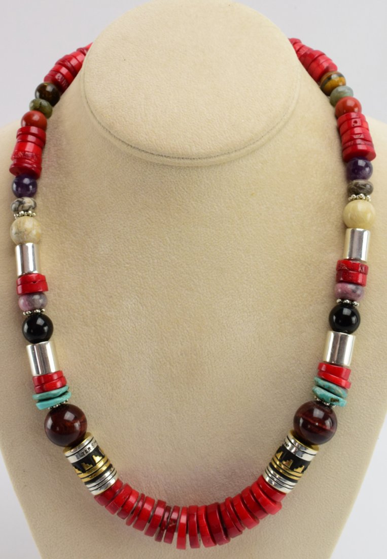 Navajo Coral & Multi-Stone Necklace - T & R Singe (1 of 4)