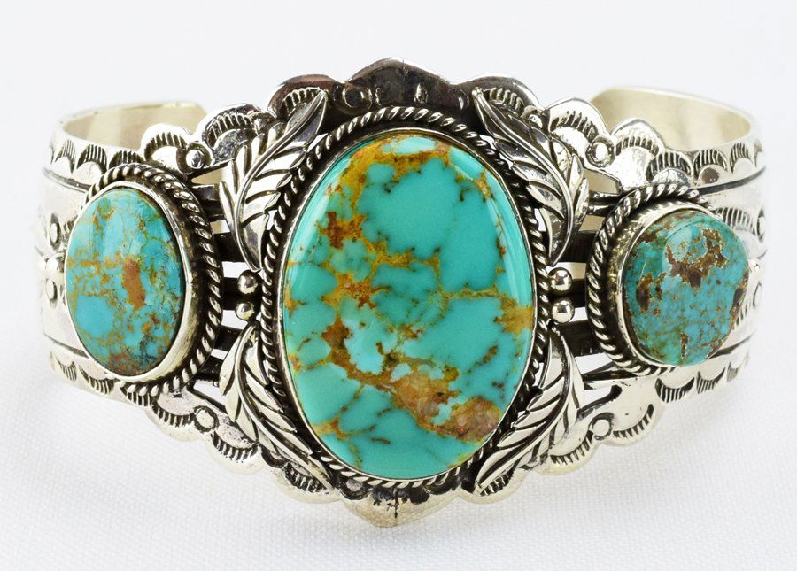 Russell Sam Sterling 3 Stone Turquoise Cuff Bracelet (1 of 5)