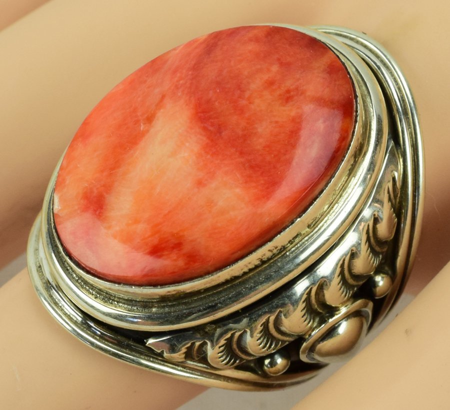 Native American Sterling Spiny Oyster Men's Ring (1 of 5)