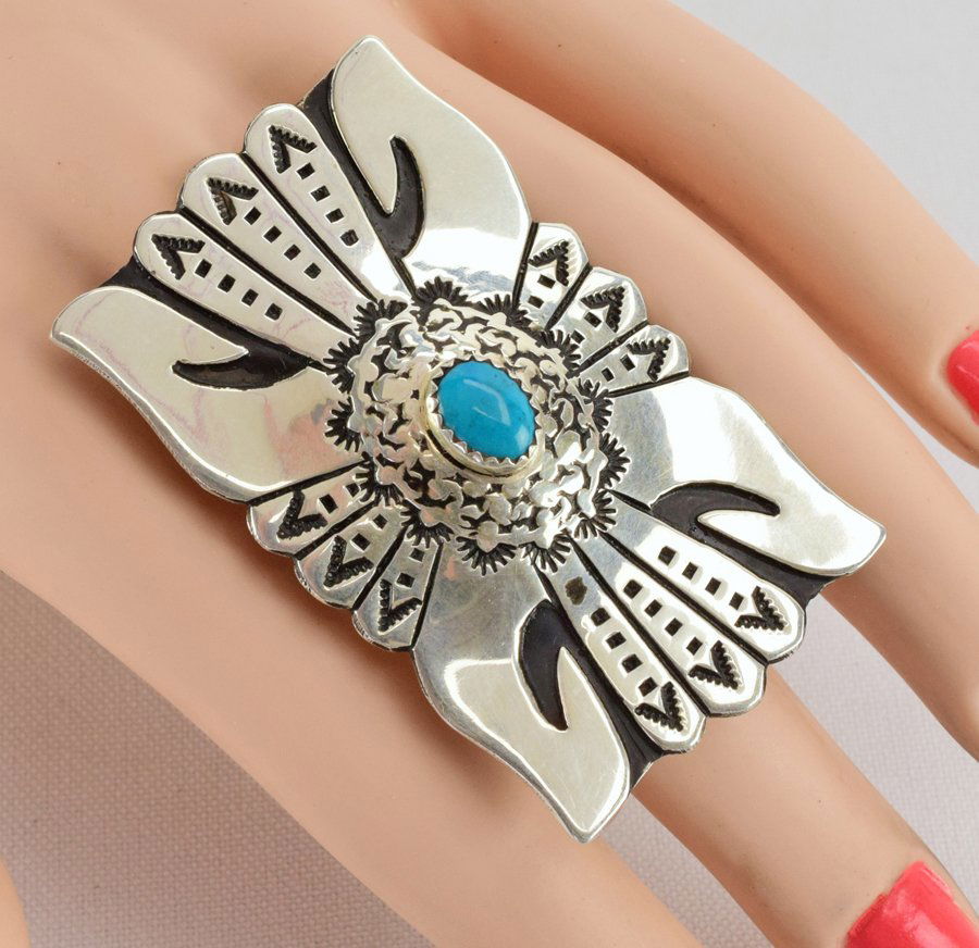 T & R Singer Large Statement Ring w/Turquoise (1 of 4)