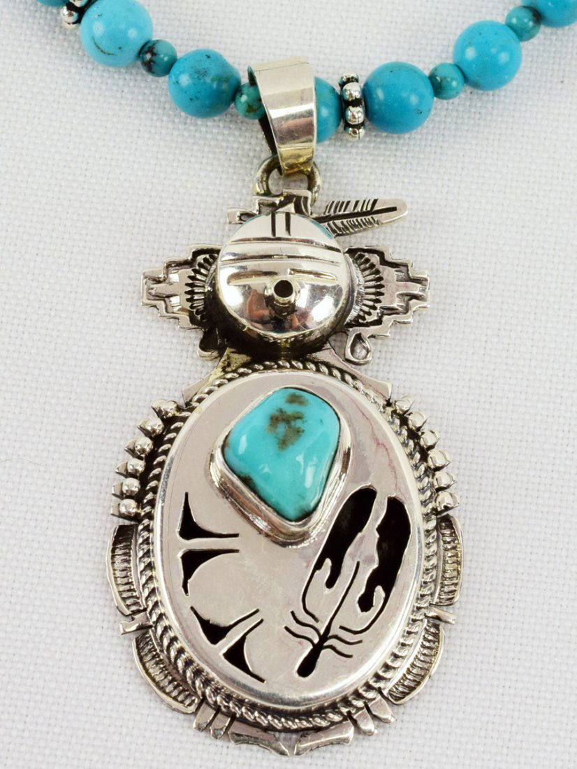 Navajo, Bennie Ration Sterling Kachina Necklace w/Turq. (1 of 4)