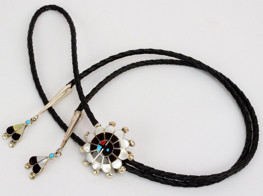 Zuni Sterling Inlay Sun Face Bolo Tie (1 of 4)