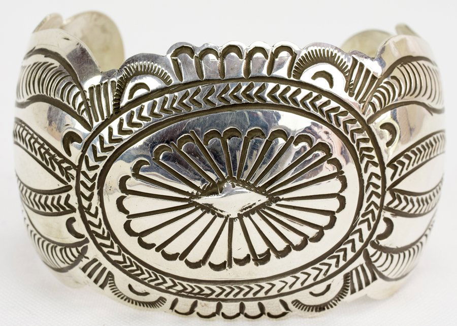 Navajo, Carson Blackgoat Stamped Wide Cuff Bracelet (1 of 5)