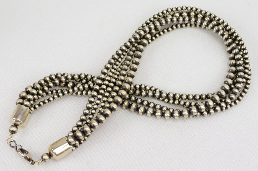 Navajo Sterling 5 Strand Bench Bead Necklace-18 in. (1 of 4)