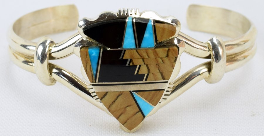 Navajo Sterling Multi-Stone Inlay Arrowhead Bracelet (1 of 4)