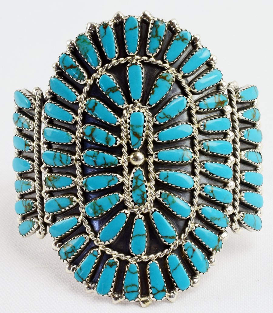 Native American Sterling Block Turquoise Cluster Cuff (1 of 5)