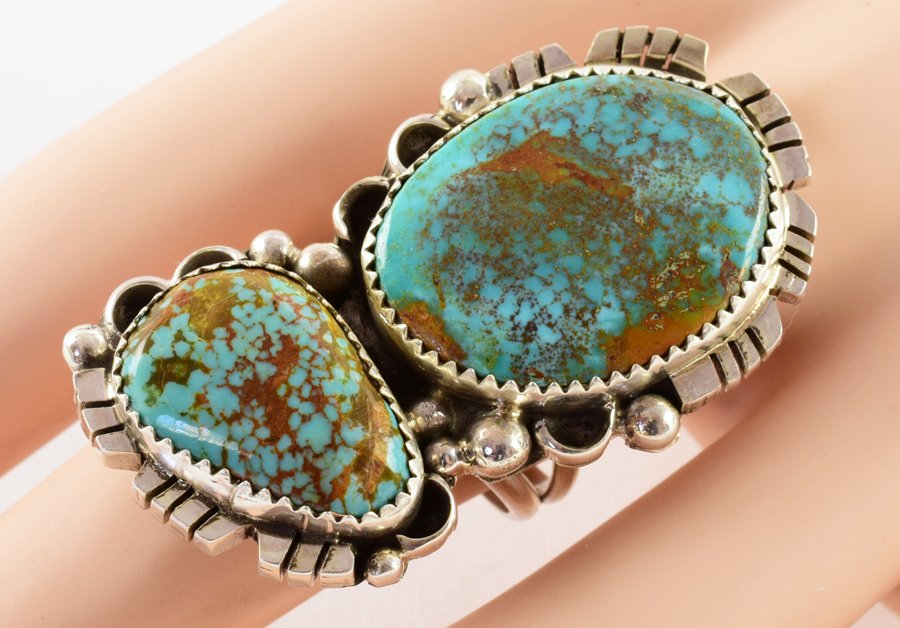 Vintage Navajo Sterling Natural Turquoise 2 Stone Ring (1 of 3)