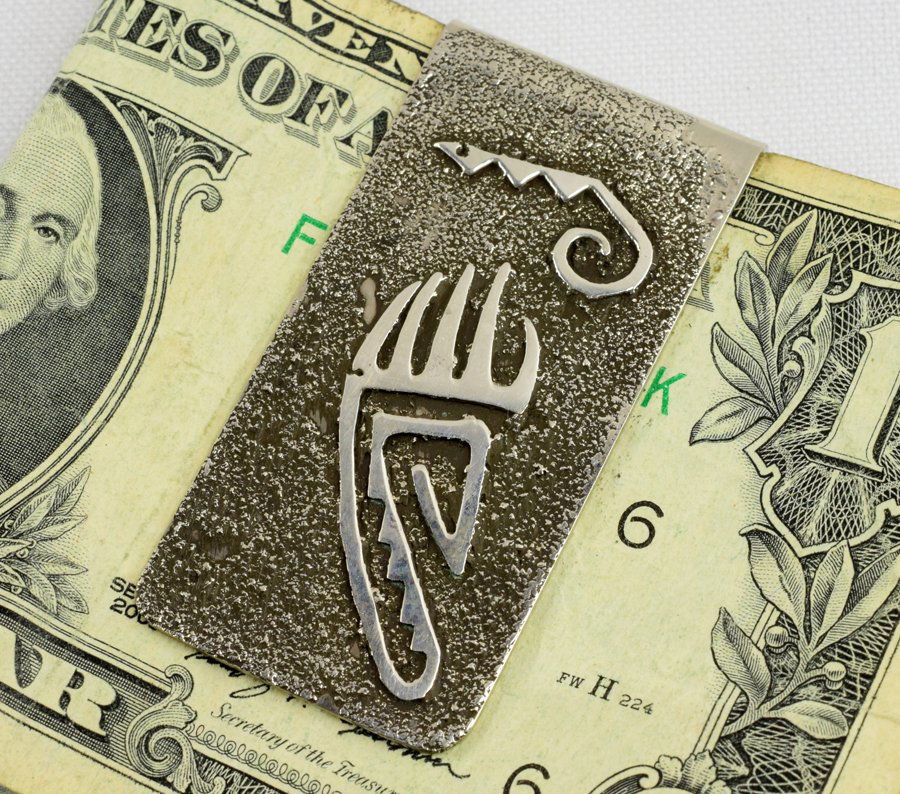 Native American Tufa Cast Sterling  Bear Paw Money Clip (1 of 3)