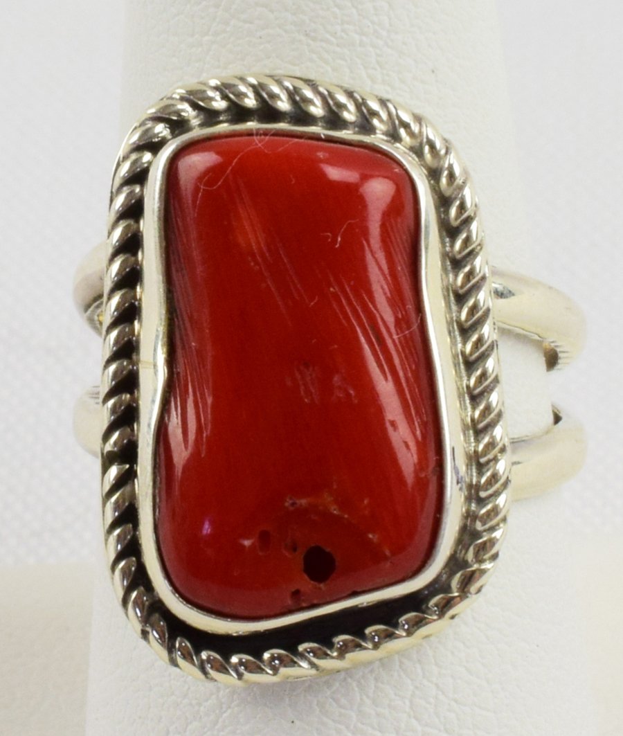Native American Sterling Silver Natural Coral Ring (1 of 3)