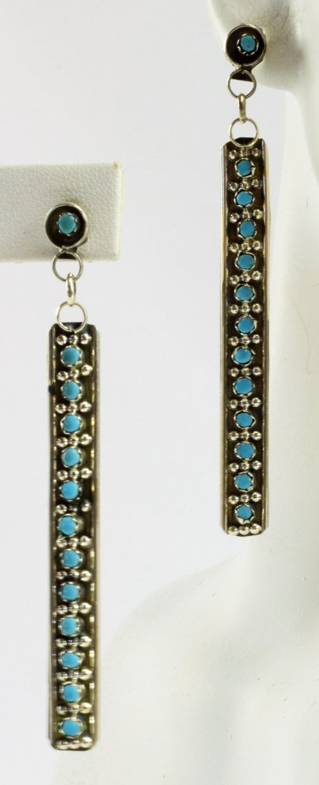 Zuni Sterling Silver Snake Eye Long Earrings (1 of 4)