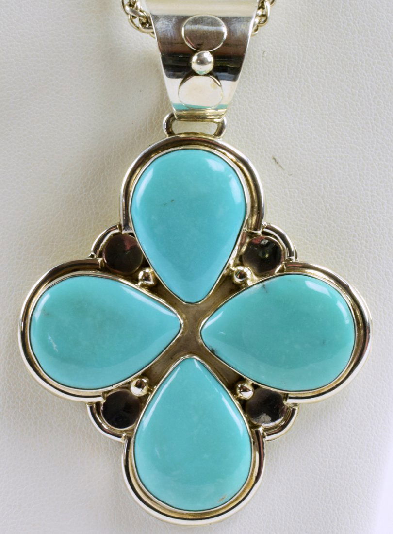 Native American Sterling Large Turquoise Clover Pendant (1 of 4)