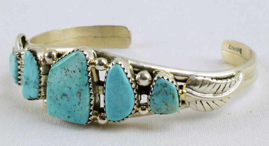 Navajo Sterling Silver Turquoise 5 Stone Bracelet (1 of 4)